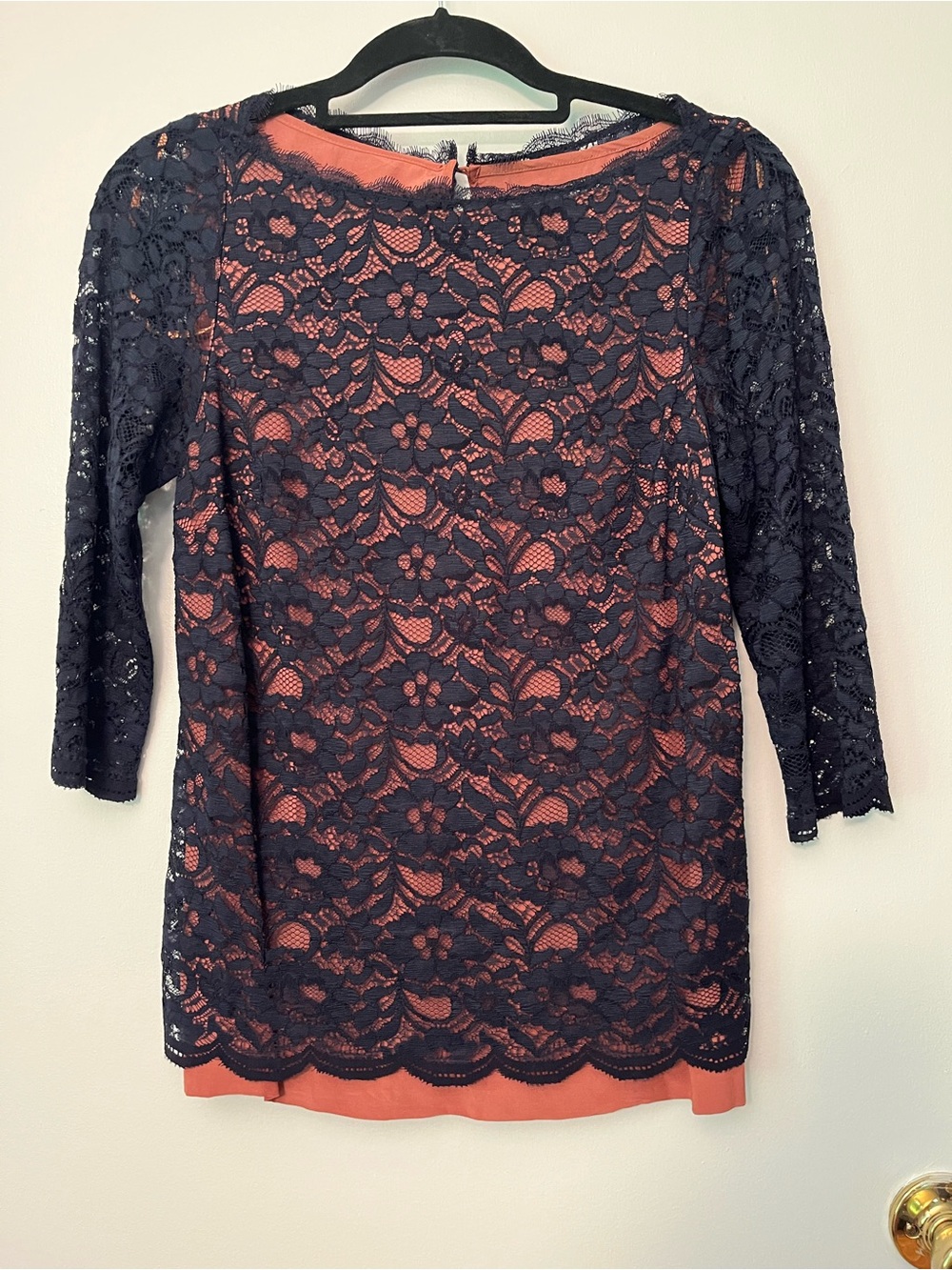 Boden Navy Lace Overlay Blouse Sz 2